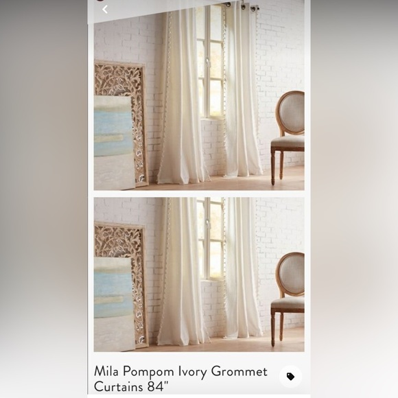 Pier one ivory Pom Pom curtains set of 2 - Picture 1 of 3